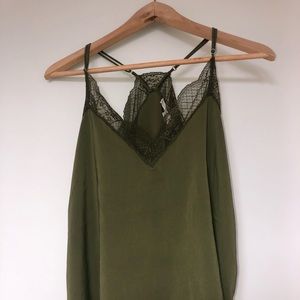 Green lace-trimmed tank